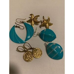 Vintage Blue Gold Pierced Earrings Bundle 4 Total